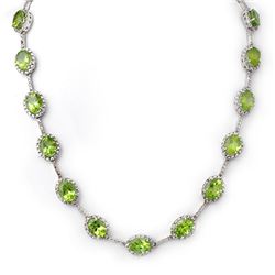 45.0 CTW Peridot & Diamond Necklace 10K White Gold - REF-356T2M - 10313