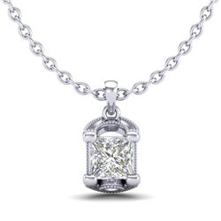 1.25 CTW Princess VS/SI Diamond Solitaire Art Deco Necklace 18K White Gold - REF-315N2Y - 37154