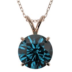 2 CTW Certified Intense Blue SI Diamond Solitaire Necklace 10K Rose Gold - REF-343F2N - 33237