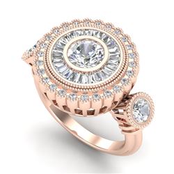 2.62 CTW VS/SI Diamond Solitaire Art Deco 3 Stone Ring 18K Rose Gold - REF-416Y4K - 37089
