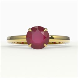 2 CTW Ruby Designer Inspired Solitaire Engagement Ring 18K Yellow Gold - REF-35T3M - 22239