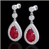 Image 1 : 6 CTW Ruby & Micro Pave VS/SI Diamond Earrings Designer 18K White Gold - REF-93N8Y - 23120