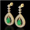 Image 1 : 2.25 CTW Emerald & Micro Pave VS/SI Diamond Earrings Designer 14K Yellow Gold - REF-105K5W - 23152