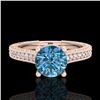 Image 2 : 1.45 CTW Fancy Intense Blue Diamond Solitaire Art Deco Ring 18K Rose Gold - REF-209X3T - 37755