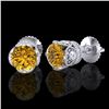 Image 2 : 1.85 CTW Intense Fancy Yellow Diamond Art Deco Stud Earrings 18K White Gold - REF-172N8Y - 37413