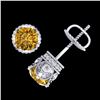 Image 4 : 1.85 CTW Intense Fancy Yellow Diamond Art Deco Stud Earrings 18K White Gold - REF-172N8Y - 37413