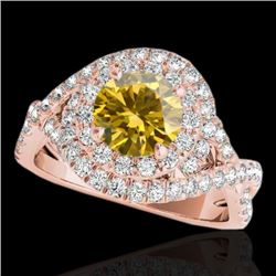 2 CTW Certified Si/I Fancy Intense Yellow Diamond Solitaire Halo Ring 10K Rose Gold - REF-236X4T - 3