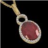 Image 1 : 4 CTW Garnet & Micro Pave Solitaire Halo VS/SI Diamond Necklace 14K Yellow Gold - REF-45W3F - 22763