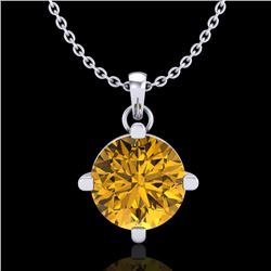 1 CTW Intense Fancy Yellow Diamond Solitaire Art Deco Necklace 18K White Gold - REF-154M5H - 38078