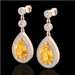 4.50 CTW Citrine & Micro VS/SI Diamond Earrings Designer 14K Rose Gold - REF-61H8A - 23113