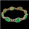 Image 2 : 25 CTW Emerald & Micro VS/SI Diamond Bracelet 14K Yellow Gold - REF-457T3M - 23022