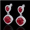 Image 1 : 7 CTW Ruby & Micro Pave VS/SI Diamond Earrings Designer Halo 10K White Gold - REF-107K3W - 20207