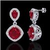Image 2 : 7 CTW Ruby & Micro Pave VS/SI Diamond Earrings Designer Halo 10K White Gold - REF-107K3W - 20207