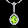 Image 1 : 2 CTW Peridot & Micro Pave VS/SI Diamond Necklace Solitaire Halo 18K White Gold - REF-61T8M - 20665