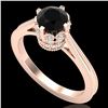 1.14 CTW Fancy Black Diamond Solitaire Engagement Art Deco Ring 18K Rose Gold - REF-94A5X - 37339