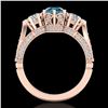 Image 4 : 2.18 CTW Intense Blue Diamond Solitaire Art Deco 3 Stone Ring 18K Rose Gold - REF-254X5T - 38112