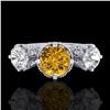 Image 2 : 3.06 CTW Intense Fancy Yellow Diamond Art Deco 3 Stone Ring 18K White Gold - REF-390A9X - 37392