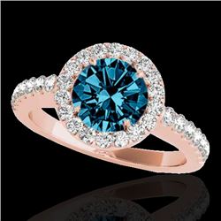 1.65 CTW Si Certified Fancy Blue Diamond Solitaire Halo Ring 10K Rose Gold - REF-200W2F - 33478