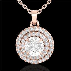 1 CTW Micro Pave VS/SI Diamond Solitaire Necklace Double Halo 14K Rose Gold - REF-133Y6K - 21541