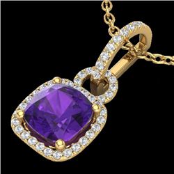 3.50 CTW Amethyst & Micro VS/SI Diamond Necklace 18K Yellow Gold - REF-63X5T - 22977