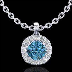 1.1 CTW Fancy Intense Blue Diamond Solitaire Art Deco Necklace 18K White Gold - REF-136M4H - 37999