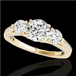 1.75 CTW H-SI/I Certified Diamond 3 Stone Ring 10K Yellow Gold - REF-236K4W - 35351