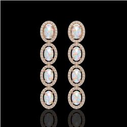 4.05 CTW Opal & Diamond Halo Earrings 10K Rose Gold - REF-112W8F - 40518