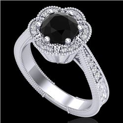 1.33 CTW Fancy Black Diamond Solitaire Engagement Art Deco Ring 18K White Gold - REF-89A3X - 37954