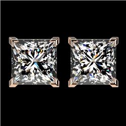 2.50 CTW Certified VS/SI Quality Princess Diamond Stud Earrings 10K Rose Gold - REF-840A2X - 33115