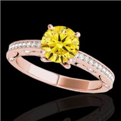 1.25 CTW Certified Si Intense Yellow Diamond Solitaire Antique Ring 10K Rose Gold - REF-163W6F - 347