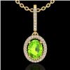 Image 1 : 2 CTW Peridot & Micro Pave VS/SI Diamond Necklace Solitaire Halo 18K Yellow Gold - REF-61Y8K - 20666