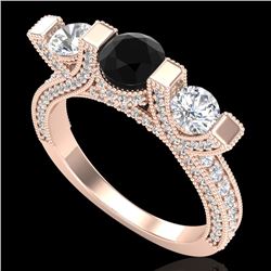 2.3 CTW Fancy Black Diamond Solitaire Micro Pave 3 Stone Ring 18K Rose Gold - REF-200W2F - 37640