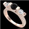 Image 1 : 2.3 CTW Fancy Black Diamond Solitaire Micro Pave 3 Stone Ring 18K Rose Gold - REF-200W2F - 37640