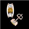 Image 4 : 2.18 CTW Intense Fancy Yellow Diamond Art Deco Stud Earrings 18K Rose Gold - REF-254M5H - 37771