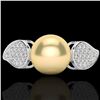 Image 1 : 0.27 CTW Micro Pave VS/SI Diamond & Golden Pearl Designer Ring 18K White Gold - REF-45M3H - 22639