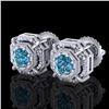 Image 1 : 1.11 CTW Fancy Intense Blue Diamond Art Deco Stud Earrings 18K White Gold - REF-158W2F - 37453