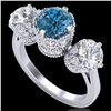 Image 1 : 3.06 CTW Fancy Intense Blue Diamond Art Deco 3 Stone Ring 18K White Gold - REF-390Y9K - 37390