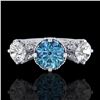 Image 2 : 3.06 CTW Fancy Intense Blue Diamond Art Deco 3 Stone Ring 18K White Gold - REF-390Y9K - 37390