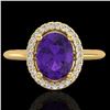 1.75 CTW Amethyst & Micro VS/SI Diamond Ring Solitaire Halo 18K Yellow Gold - REF-43T6M - 20999