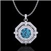 0.75 CTW Fancy Intense Blue Diamond Solitaire Art Deco Necklace 18K White Gold - REF-121N8Y - 37460