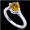 Image 1 : 1.25 CTW Intense Fancy Yellow Diamond Engagement Art Deco Ring 18K White Gold - REF-218Y2K - 38064