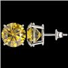 Image 2 : 5 CTW Certified Intense Yellow SI Diamond Solitaire Stud Earrings 10K White Gold - REF-1380Y2K - 331