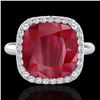 Image 1 : 6 CTW Ruby & Micro Pave Halo VS/SI Diamond Ring 18K White Gold - REF-77W3F - 23102