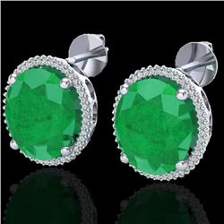 25 CTW Emerald & Micro Pave VS/SI Diamond Halo Earrings 18K White Gold - REF-254W5F - 20270