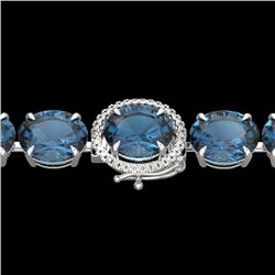 79 CTW London Blue Topaz & Micro VS/SI Diamond Halo Bracelet 14K White Gold - REF-272W2F - 22266