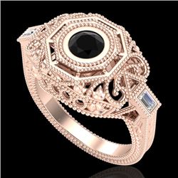 0.75 CTW Fancy Black Diamond Solitaire Engagement Art Deco Ring 18K Rose Gold - REF-118F2N - 37815
