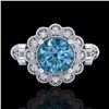 Image 2 : 1.2 CTW Intense Blue Diamond Solitaire Engagement Art Deco Ring 18K White Gold - REF-218N2Y - 37831