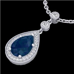 2.75 CTW Sapphire & Micro Pave VS/SI Diamond Necklace Designer 18K White Gold - REF-57K3W - 23140