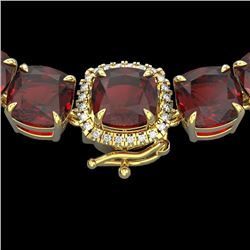 87 CTW Garnet & VS/SI Diamond Halo Micro Pave Necklace 14K Yellow Gold - REF-320T2M - 23348