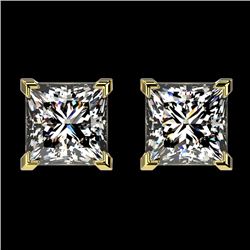 2 CTW Certified VS/SI Quality Princess Diamond Stud Earrings 10K Yellow Gold - REF-585N2Y - 33096